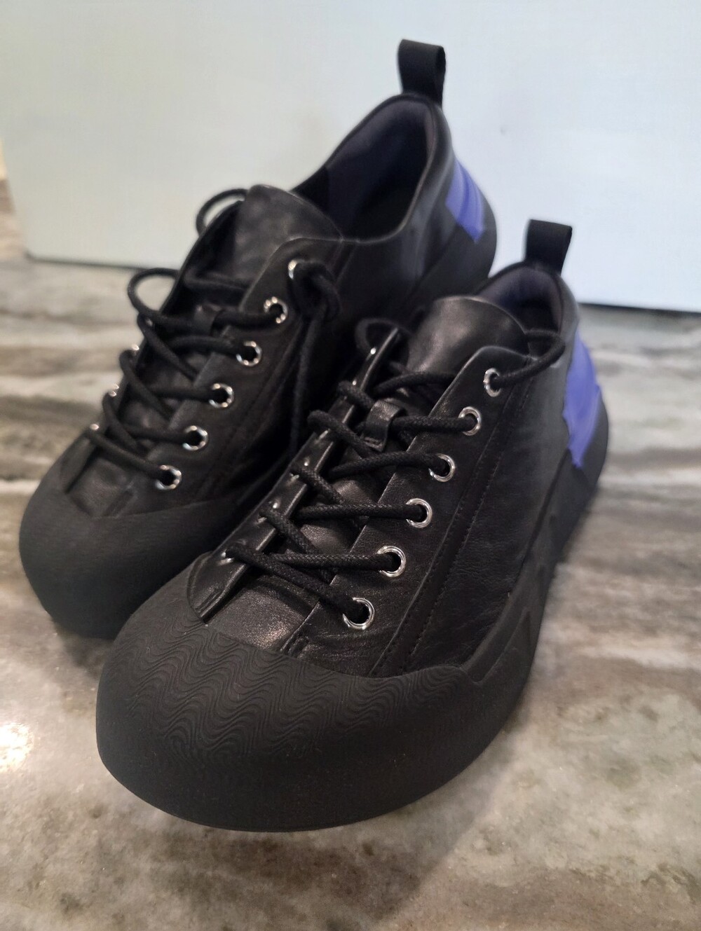 LOST IN ECHO Black Leather Chunky Wavy Platform Sneakers 38 7.5